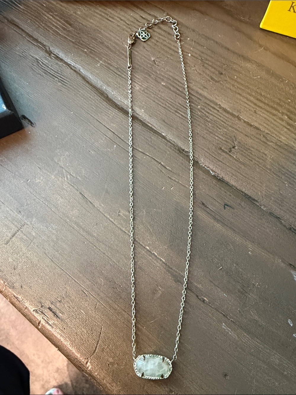 Kendra Scott Silver Tone Chain Necklace with Oval White Stone Pendant
